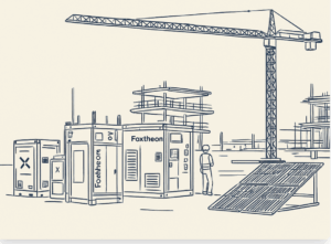battery energy storage system (BESS), providing a sustainable hybrid power source for a tower crane on a high-rise construction site