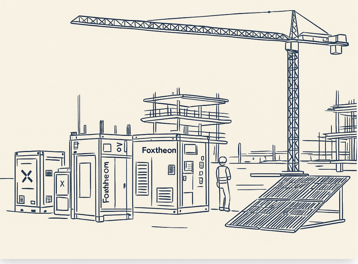 battery energy storage system (BESS), providing a sustainable hybrid power source for a tower crane on a high-rise construction site