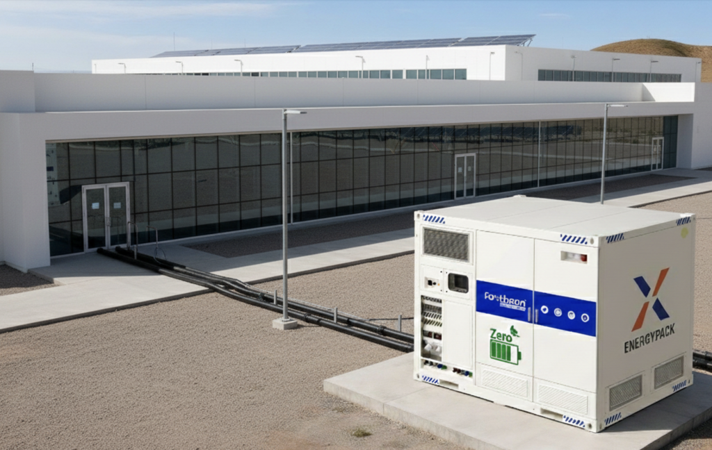 M600 industrial energy storage system deployed outside a modern data center building, providing continuous power supply and emergency backup solution.